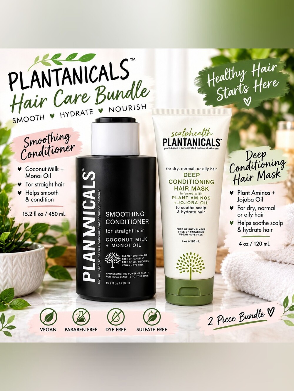 Plantanicals  Smoothing Conditioner(Coconut Milk + Monoi Oil) AND HAIR MASK